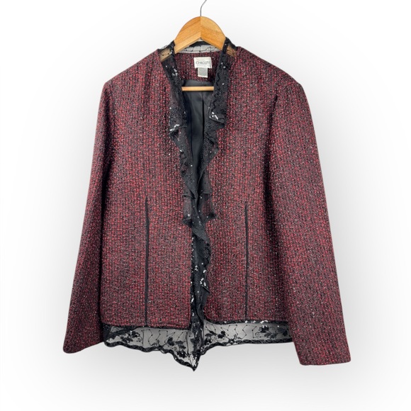 Chico's Jackets & Blazers - Chico's Women’s Red/Burgundy Tweed Blazer with Black Lace Detail Chico’s 2/Large